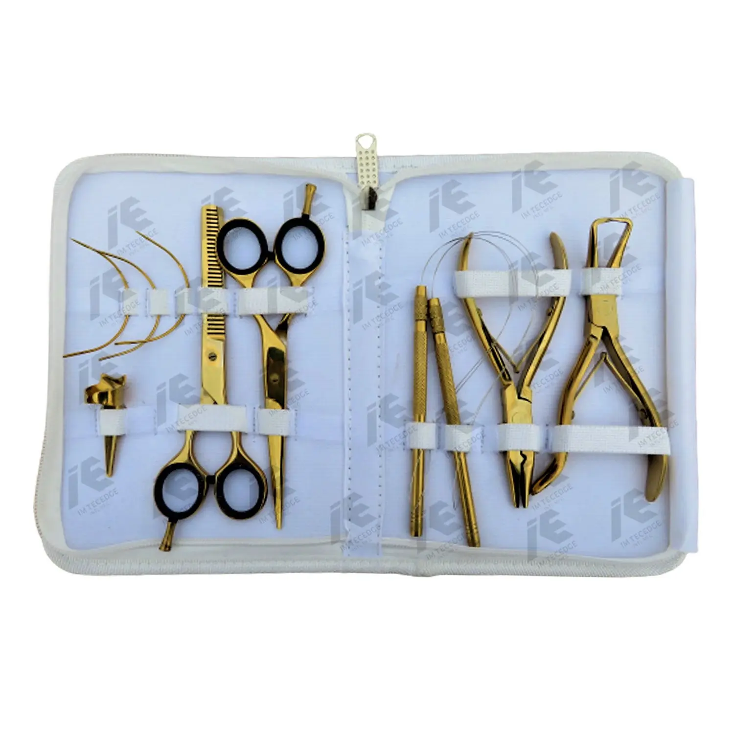 Stylish Premium Quality Two Pcs Loop Threader Tool and Hair Cutting Shears For Hair Extension Pliers With White Leather Case