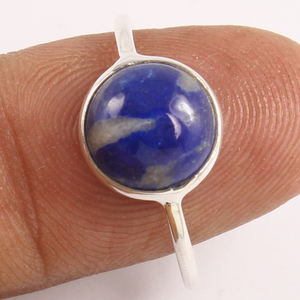 Llamativo anillo hecho a mano viene con piedra preciosa de lapislázuli brillante en forma redonda de 9 mm hecha de sólida plata de ley 925 - Product Image 2