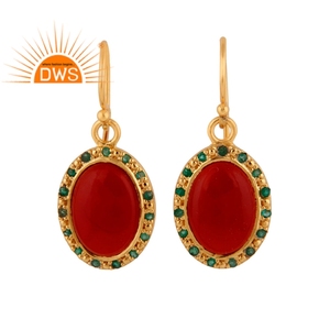 Boucles d'oreilles Onyx rouge émeraude, bijou pour femmes en argent, plaqué or 18 carats, vente en gros - Product Image 1