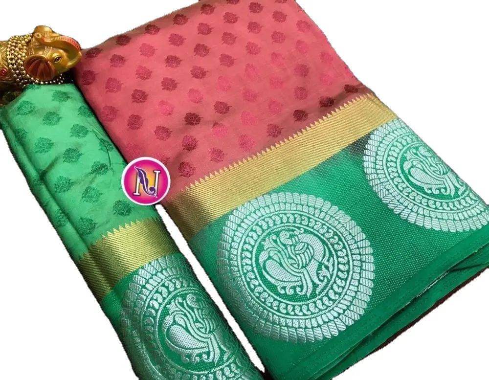Shree Indian Exporteert Exclusieve Beroemde Fancy Groothandel Zwart En Rood Kanjivaram Tusser Zijde Sari Met Blouse Voor Dames