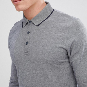 Polo personalizado para hombre, camiseta lisa acanalada de alta calidad, 210gsm, informal, para Fitness de manga larga, 100% algodón, venta al por mayor - Product Image 3