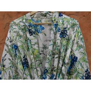 Handmade Indian Maxi Gown Dress <b>White</b> Floral Kimono Style Full Length Sleepwear Vintage <b>Silk</b> Saree Knee Length Bathrobe Summer - Product Image 6