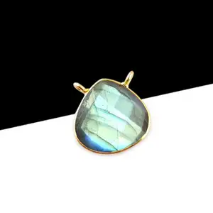 Labradorite tim mặt dây chuyền tự nhiên hào nhoáng Labradorite 16mm hình trái tim 18K vàng vermeil 925 Sterling Bạc bezel Bộ mặt dây chuyền