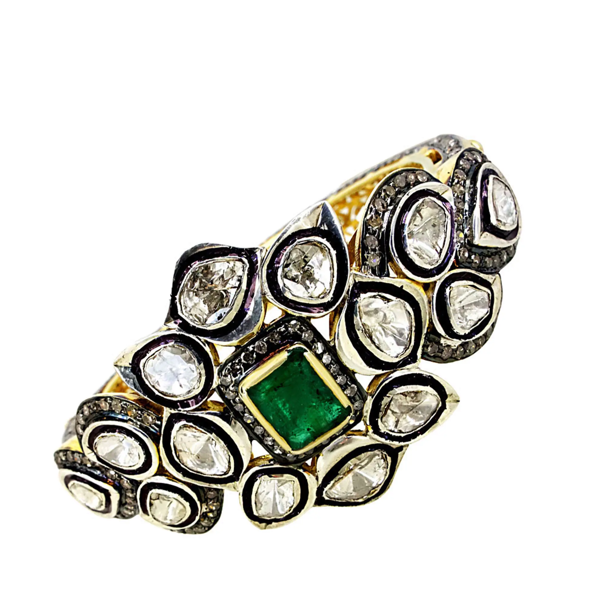 925 Sterling Silver Rose Cut Diamond Gold Emerald Indiase Bruiloft Bangles Traditionele Sieraden