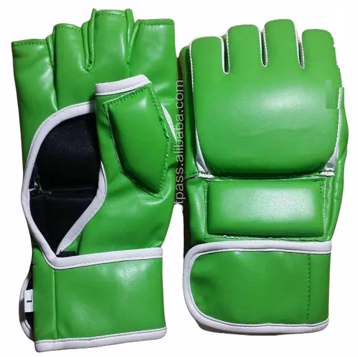 Guantes MMA profesionales de cuero y PU, color verde, blanco