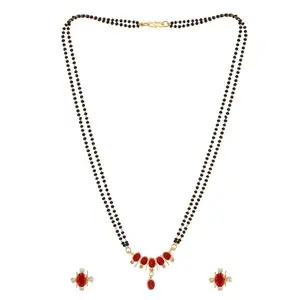 印度Mangalsutra黑色珠饰CZ立方氧化锆吊坠项链耳环女士首饰