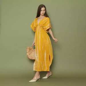 เดรสแม็กซี่สไตล์โบฮีเมียนฮิปปี้ผ้าฝ้าย100% มัดย้อมแขนครึ่งแขนผ้าทอเป็นมิตรต่อสิ่งแวดล้อมย้อมสีธรรมชาติ - Product Image 5