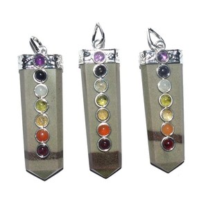Grossiste Narmada Stone Chakra Flat Pencil Pendentifs: Narmada Stone Chakra Flat Pencil Pendentifs à vendre - Product Image 1