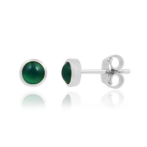 Boucles d'oreilles de haute qualité en vente chaude, argent sterling 925, pierre précieuse onyx verte, forme ronde, boucles d'oreilles à clous, boucles d'oreilles tendance, vente en gros - Product Image 1