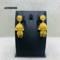 ALANKEET CREATIONS Boucles d'oreilles Jhumka pour femme, motif fleur tendance, en laiton plaqué or jaune 24K, micro-incrustation, 1 gramme