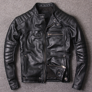 Vestes de moto en cuir pour hommes, des manteaux de motard décontractés aux styles vintage Cafe Racer avec de véritables protecteurs - Product Image 1