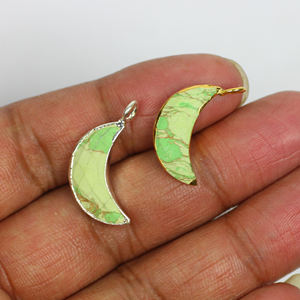 Green Mojave Turquoise 20x8 Crescent Shape Gemstone Pendant with Single Loop Connector Rhodium & Gold Plated Half Mooncharm - Product Image 6