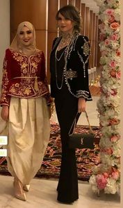 RED & <b>BLACK</b> VELVET JACKET WITH <b>PANT</b> & EMBELLISH of HEAVY <b>WORK</b> DABKA,CRYSTAL BEADS,GLASS STONE for PARTY WEAR/WEDDING @ 2022 - Product Image 2