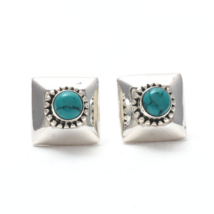 Boucles d'oreilles clous en argent sterling 925 avec pierre précieuse turquoise, style bohème, tendance, pour mariage, anniversaire, fiançailles, vente en gros - Product Image 1