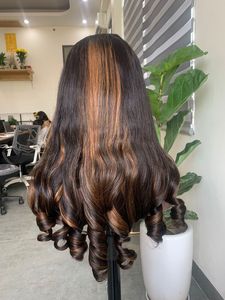 Extensiones de Cabello Remy de Una Sola Tira con Cierre Frontal de Encaje HD Vietnamita, Color Marrón Mezclado con Mechas, Cabello Virgen con Cutícula Alineada - Product Image 4