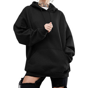 เสื้อสวมหัวมีฮู้ดสำหรับผู้หญิง,เสื้อฮู้ดทรงหลวมผ้าฟรีซสีพื้น - Product Image 5