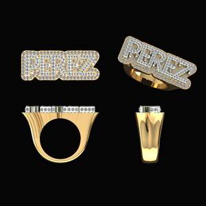 Hip Hop Designer Ring Trendy Statement Piece Name Ring 18k Yellow White Gold-<b>30</b> Grams of Gold Weight 1.93 Carats Diamond - Product Image 3