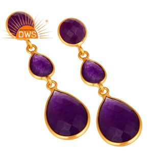 Pendientes de Aventurina Morada con Bisel, Venta al por Mayor, Chapados en Oro de 14k, Plata de Ley 925, Joyería, Colección Clásica - Product Image 2