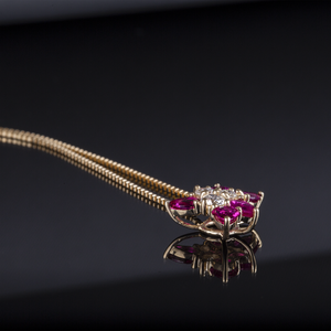 Vietnam montres luxe lien chaîne rubis diamant pendentif collier femmes 14K or jaune fleur en forme 18K or platine cadeau - Product Image 6