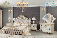 Muebles de dormitorio clásicos de tamaño Queen, color dorado y blanco, diseño elegante de cama europea, el mejor conjunto de dormitorio de estilo barroco
