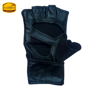 Gants de boxe demi-doigt avec logo personnalisé professionnel pour MMA Kickboxing fabriqués avec des poignées en cuir PU Taille-Made - Product Image 2
