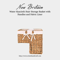 Nouveau panier de rangement en gros de style britannique avec doublure en tissu et poignées, en mélange de jacinthe d'eau et de jonc de mer