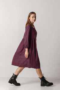 Robe en crêpe de couleur violette pour filles, col rond, manches longues, longueur au genou, nouvelle collection 2020 - Product Image 4