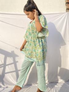 Nouveau concepteur indien coton main bloc imprimer court caftan pyjama ensembles pour femmes élégant nuit sommeil porter naturel plage en gros - Product Image 3