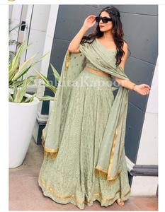 Nueva llegada pesado Faux Georgette bordado hoja espejo trabajo Lehenga Choli con Dupatta precio al por mayor Ropa Étnica Shalwar Kameez - Product Image 1