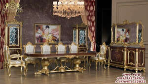 Grand Mansion-Conjunto de muebles de comedor para el hogar, conjunto de mesa de comedor pulido dorado de 6 plazas, en teca - Product Image 5