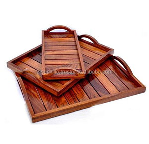 Juego de bandejas de comida de madera de alta calidad, bandejas de madera baratas personalizadas con asa, Juego de 2 + bandeja para restaurante y hogar - Product Image 4