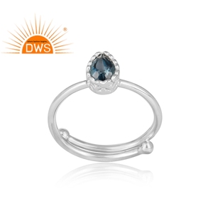 Natural London Blue Topaz Gemstone Ring Jewelry Fine Sterling <b>Solid</b> <b>Silver</b> Stackable Statement Ring Wholesaler - Product Image 2