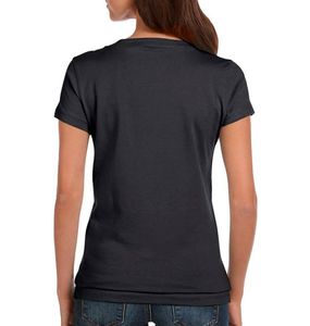 Camiseta de manga corta gris oscuro para mujer, camiseta en blanco con cuello en V, colores personalizados y tela - Product Image 3