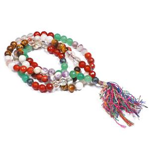 สร้อยคอพลอยอาเกตเหลี่ยมเพชรพลอยแฮนด์เมดสไตล์มาลาแกะสลักด้วยจักระศิลปะพื้นบ้าน - Product Image 1