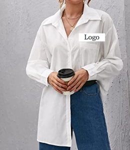 Blusa informal de manga larga con botones en la parte delantera para mujer, blusa informal con bolsillo - Product Image 3