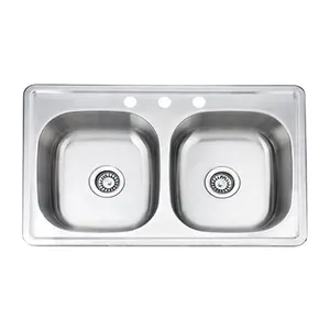 50/50 Top Mount / Drop in / Above Counter RV Double Bowl Stainless Steel Sinks Rectangular SUS 304 Modern for Kitchen SS-3319