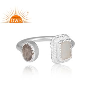 Arcoíris Moon Stone-anillo abierto de plata fina 925 con labradorita redonda, joyería antigua, venta al por mayor - Product Image 2