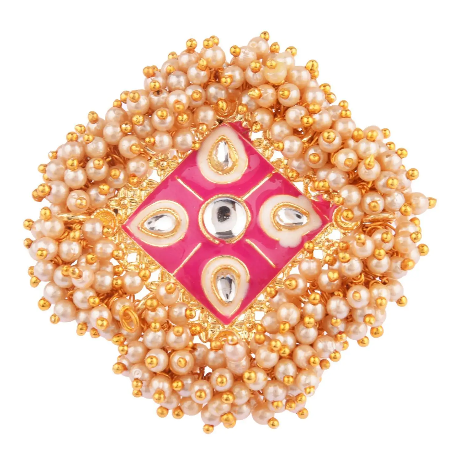 Kundan — fausses perles plaquées or pour femmes, bijou indien en émail, ajustable, rose, vente en gros,