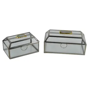 Jewelry Box Metal And Glass Combo Design Clear Glass Storage Box Agate Decor Ring And Earring Boxes