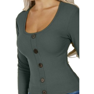 New Sexy Slim Fit T Shirt <b>Tops</b> Ribbed Button Front Long Sleeve <b>Top</b> Spring Autumn Wear - Product Image 5