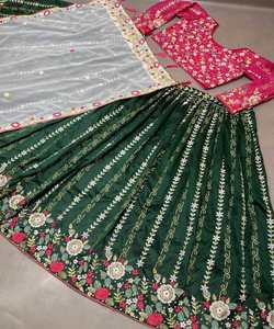 Secuencia de bordado de seda de Georgette de lujo trabajo lehenga choli con ropa de fiesta Koti precio al por mayor ropa textil - Product Image 5