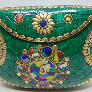 Pochette à main vintage en pierre ethnique, mosaïque en métal - Product Image 2