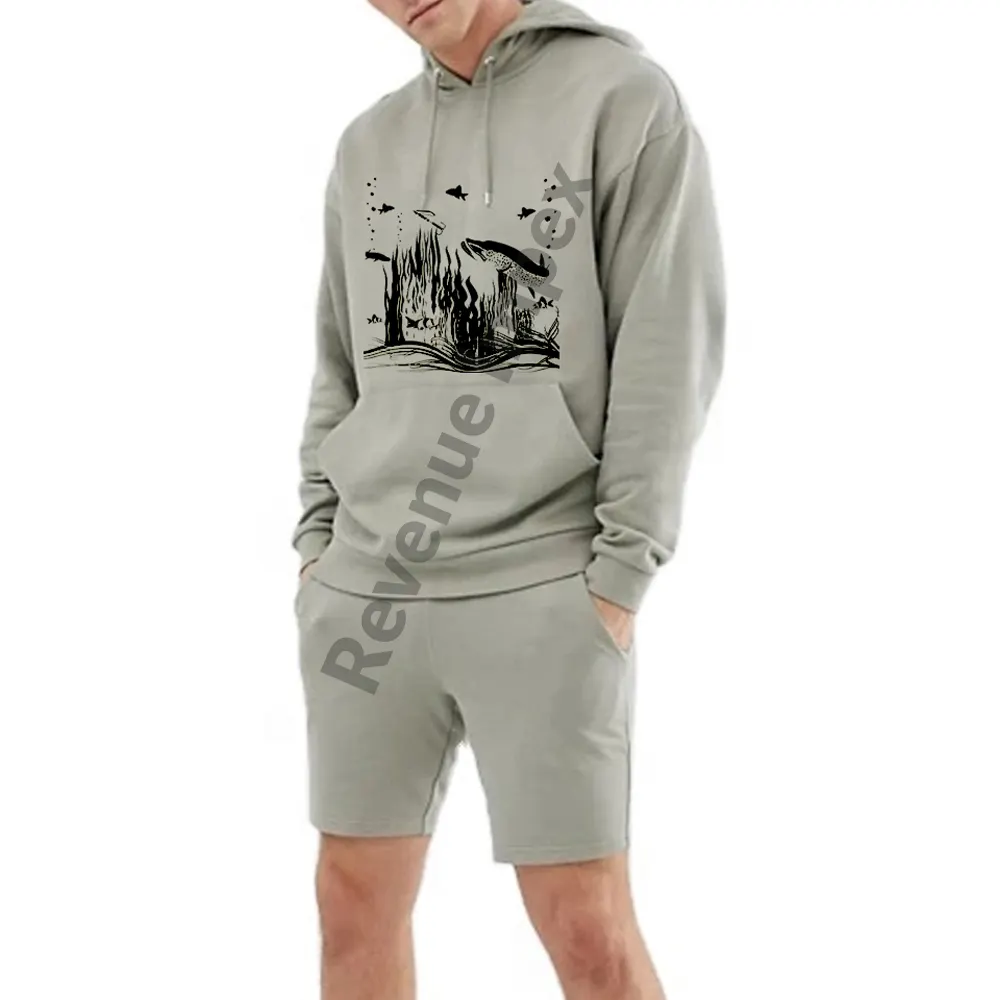 2021Custom printing mens short sleeved hoodies with shorts custom men slim fit hoodies with shorts In Cheap Hoodie set Price