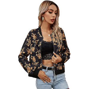 2021 Ladies Cropped <b>Leather</b> Bomber Jacket Wholesale Fashionable V-Neck <b>Coat</b> Breathable Sustainable Printed Sublimation Knitted - Product Image 1