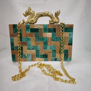 European American Fashion Clutch <b>Bags</b> Pure Handmade Wooden Resin With Sequins Ele Dress <b>for</b> Party or <b>Wedding</b> Box Pattern - Product Image 5