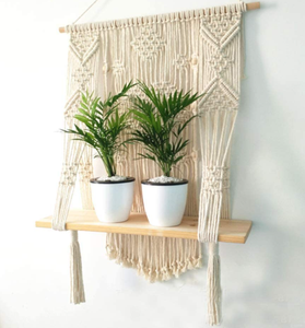 Étagère murale décorative en bois, tapisseries suspendues en macramé en coton, jardinière artisanale - Product Image 2