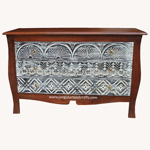 Buffet de rangement ancien traditionnel en bois massif avec 3 tiroirs, style ferme, pour salons/salles à manger, fait main - Product Image 2