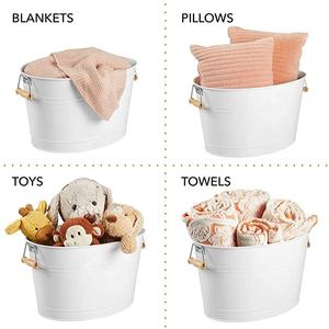 Enfriador de botellas de acero inoxidable blanco, Enfriador de bebidas decorativo con asas de bambú, Ideal para bañera de bebidas, vino, cerveza y champán - Product Image 4