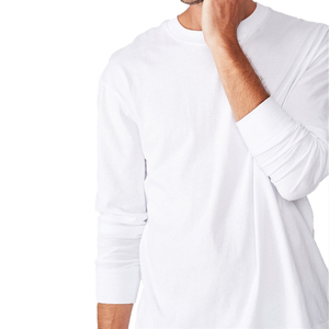 เสื้อยืดคอกลมผู้ชายแบบ OEM สั่งทำพิเศษ ผ้าฝ้าย 100% เสื้อยืดแฟชั่นผู้ชาย เสื้อยืดฟิตเนสผู้ชาย แขนยาว สีขาว - Product Image 1