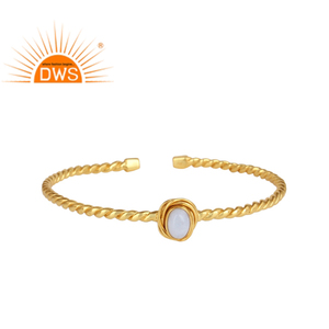 925 Sterling <b>Silver</b> Natural Blue Lace Agate Gemstone Cabushion <b>Silver</b> Gold Plated Twisted <b>Cuff</b> <b>Bracelet</b> Jewelry Wholesaler - Product Image 1
